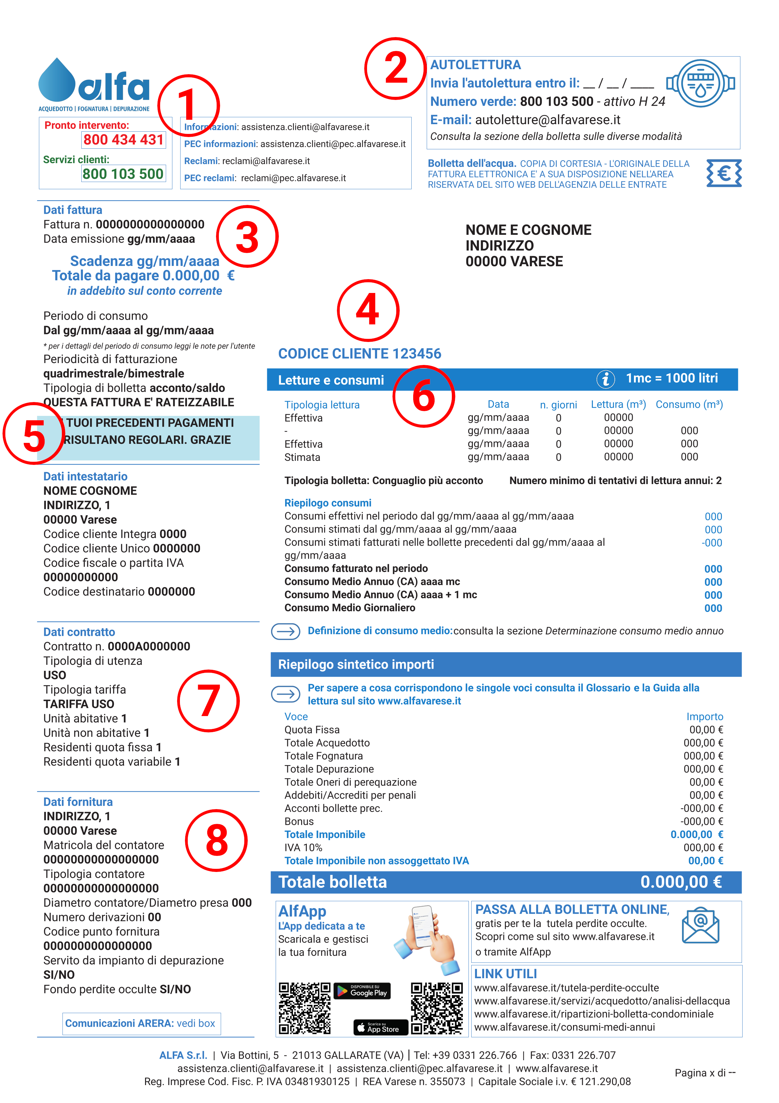 Pagina 1 della bolletta di Alfa