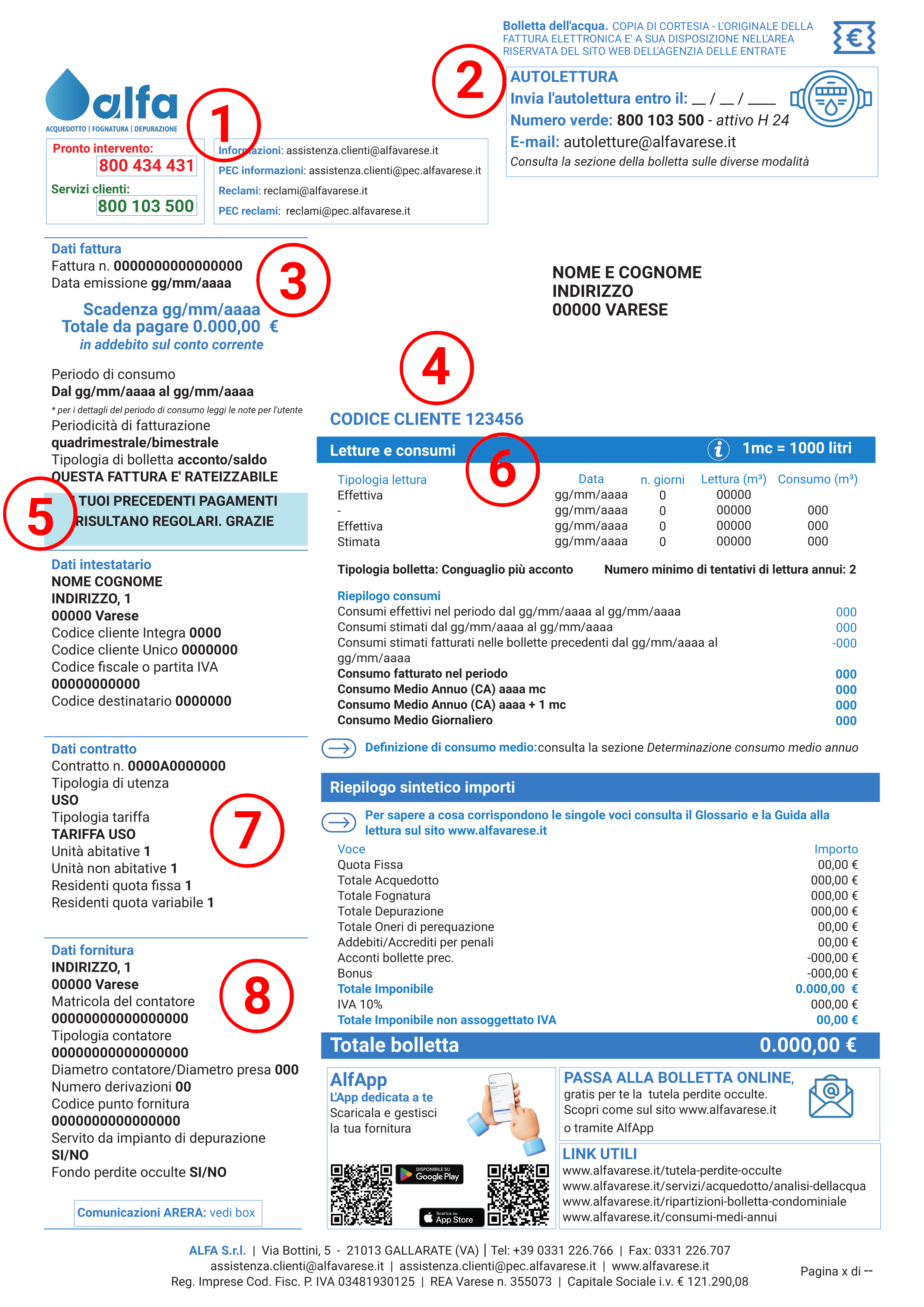 Pagina 1 della bolletta di Alfa